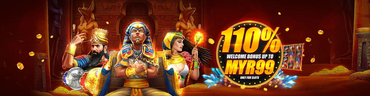WeClub 110% welcome bonus banner, up to RM99 on a first deposit for slots and fishing